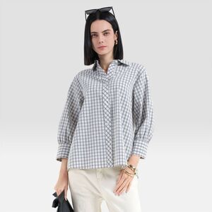 Women's 3/4 Sleeve Collared Neck Shirt - Universal Thread White Plaid S